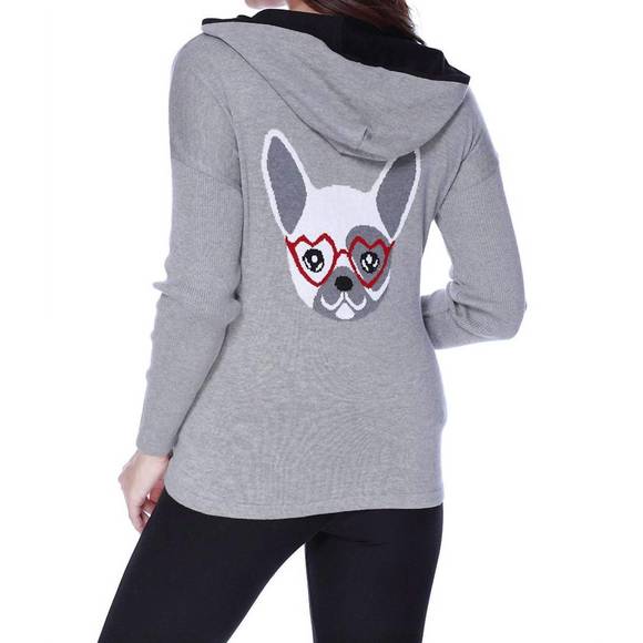 NEW ANGEL frenchie love hooded caridgan in gray multi - Picture 3 of 3